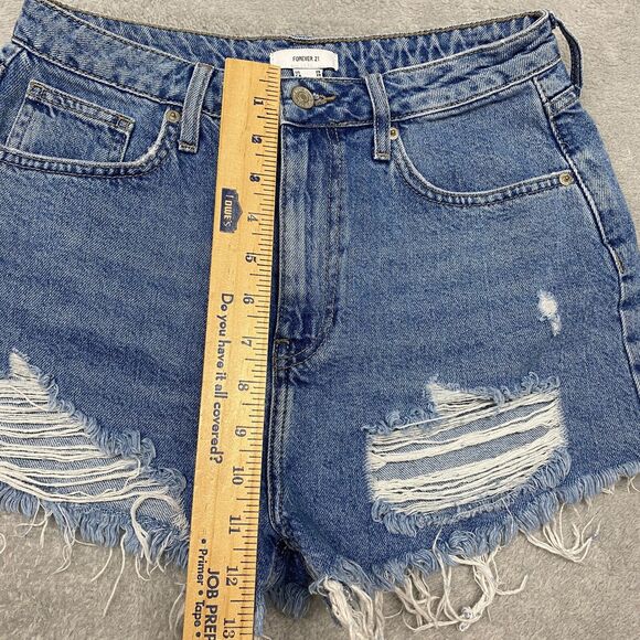 Forever21 Womens Shorts 28 Blue Cut‎ Off High Rise Jean Booty Distressed Ripped - Picture 5 of 8